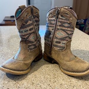 Brown Patterned Toddler Cowboy Boots size 7